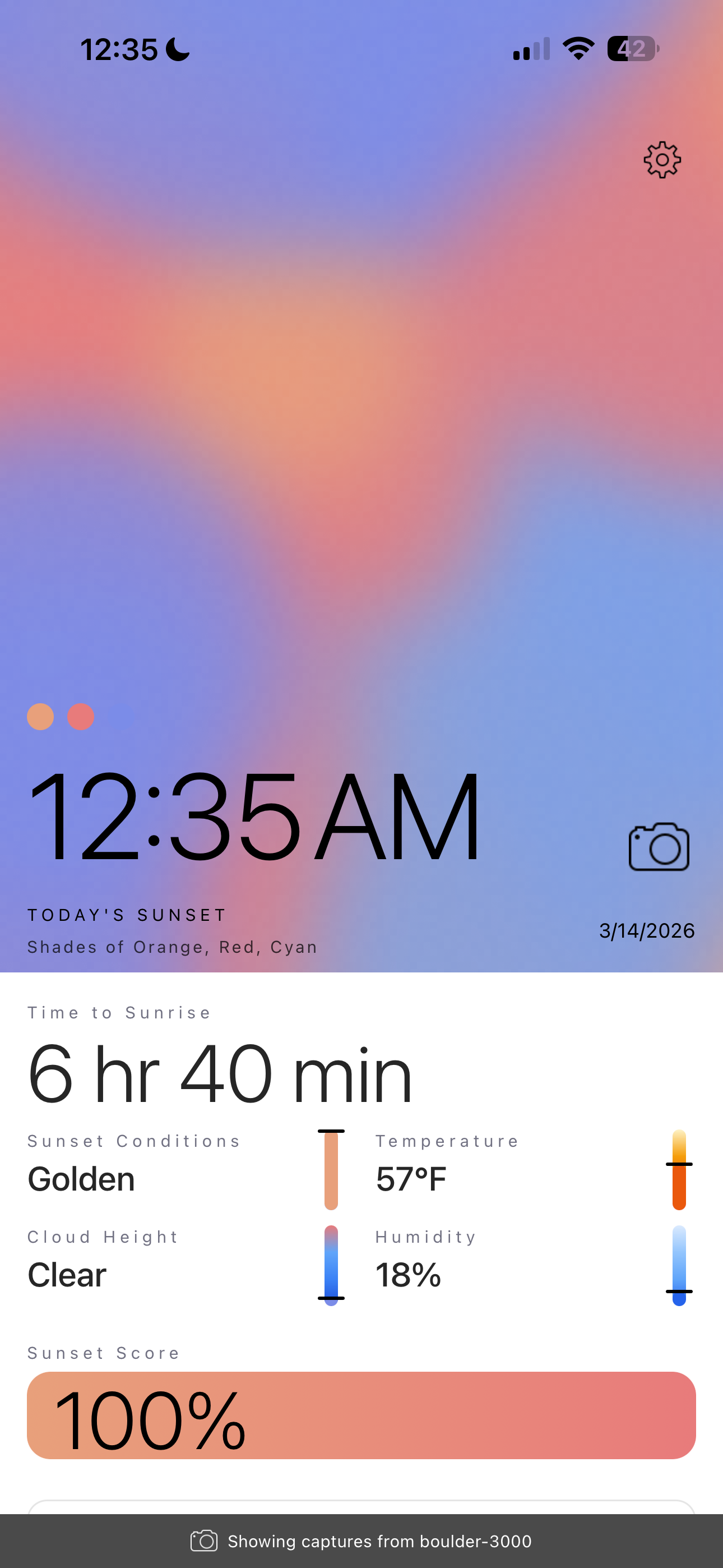 Solrise sunset home screen at full scale