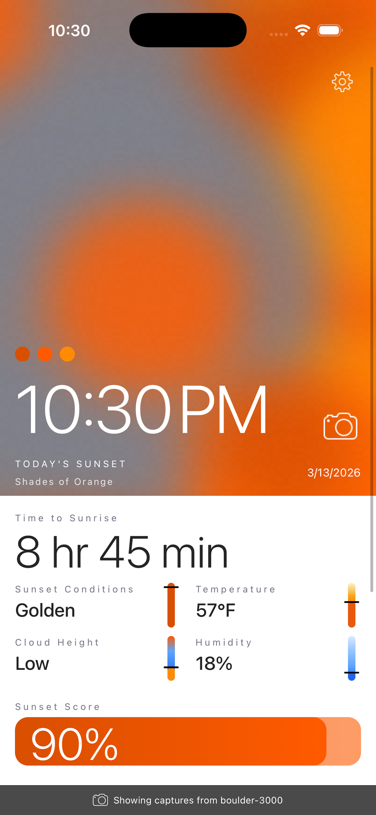 Solrise sunset home screen at 90% scale