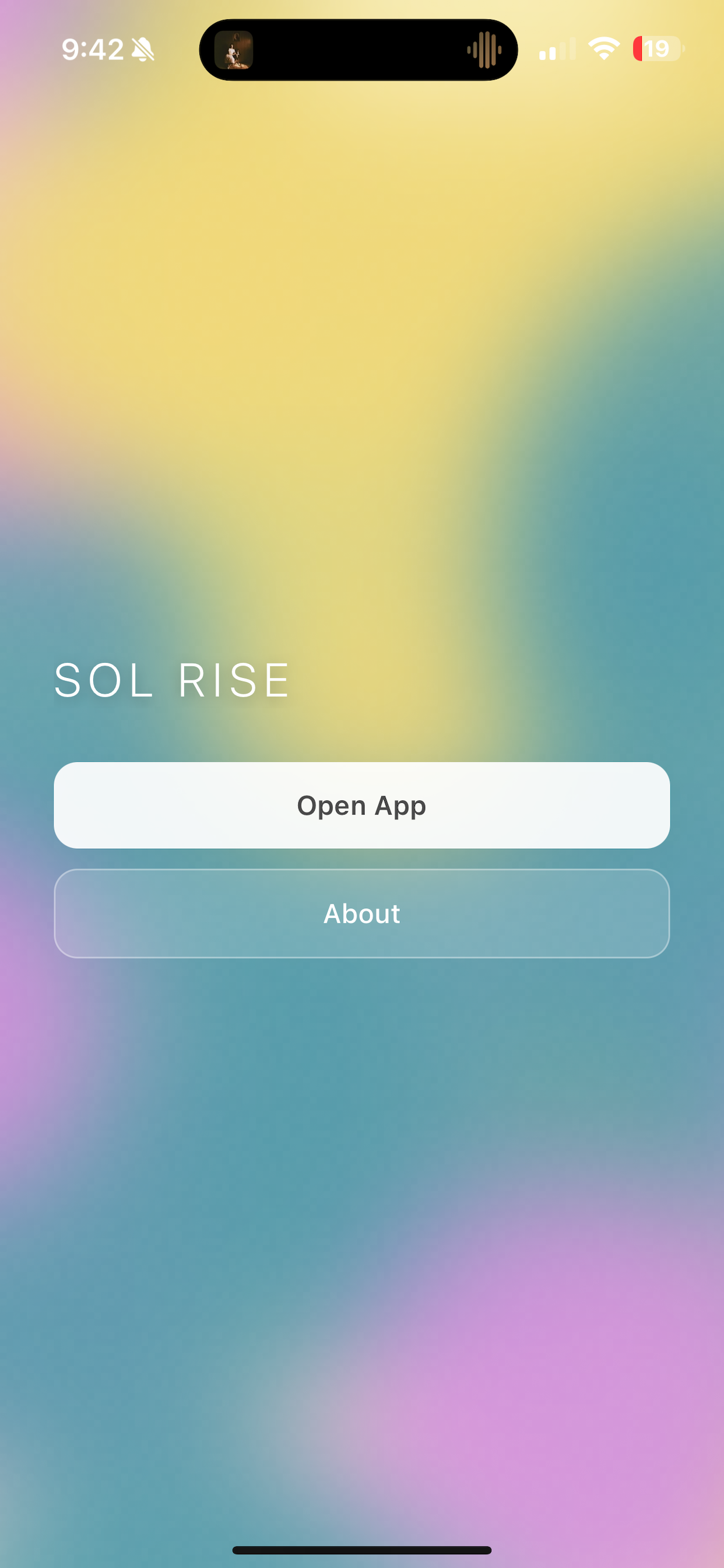 Solrise sunset landing screen